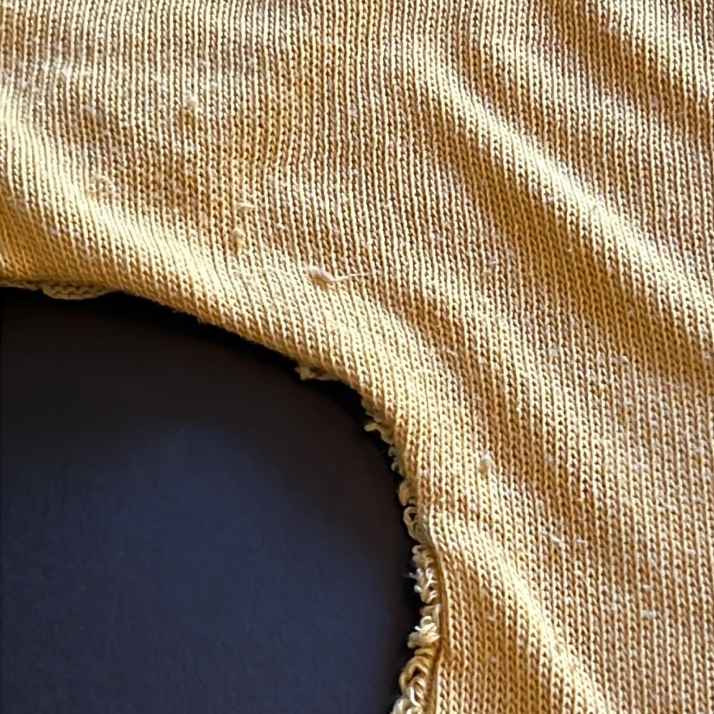 Free People distressed gold, dolman sleeve, V-neck sweater/raw edges-pilling - Picture 8 of 10